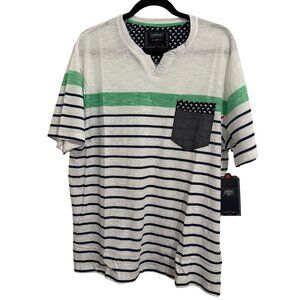Mens Trademark Striped Pocket Tee Shirt White/Green/Navy Cotton Size 2XL